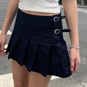 Dark blue Pleated Mini Skirt